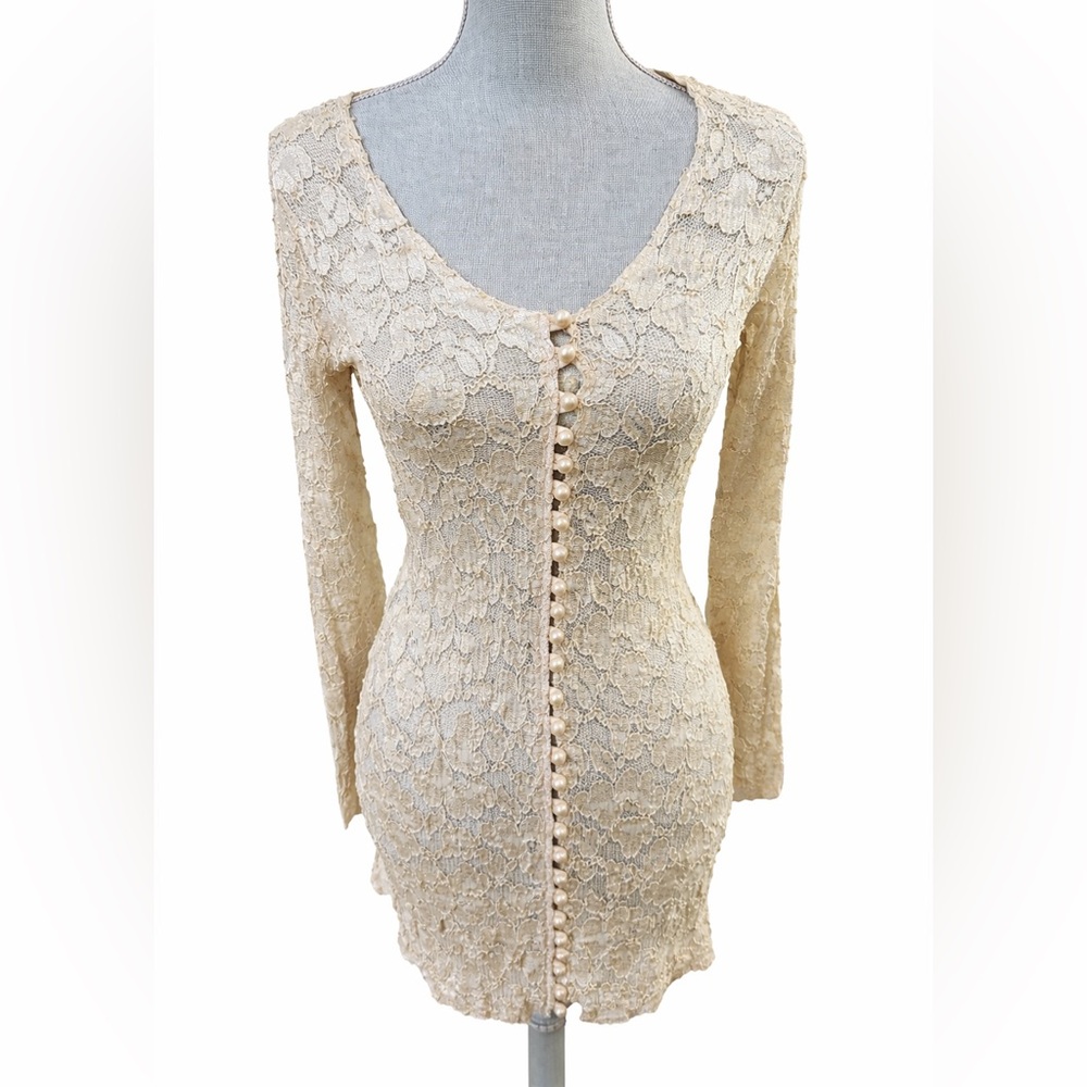 Vintage Michi Collection Ivory Lace Pearl Button Blouse Made USA M
